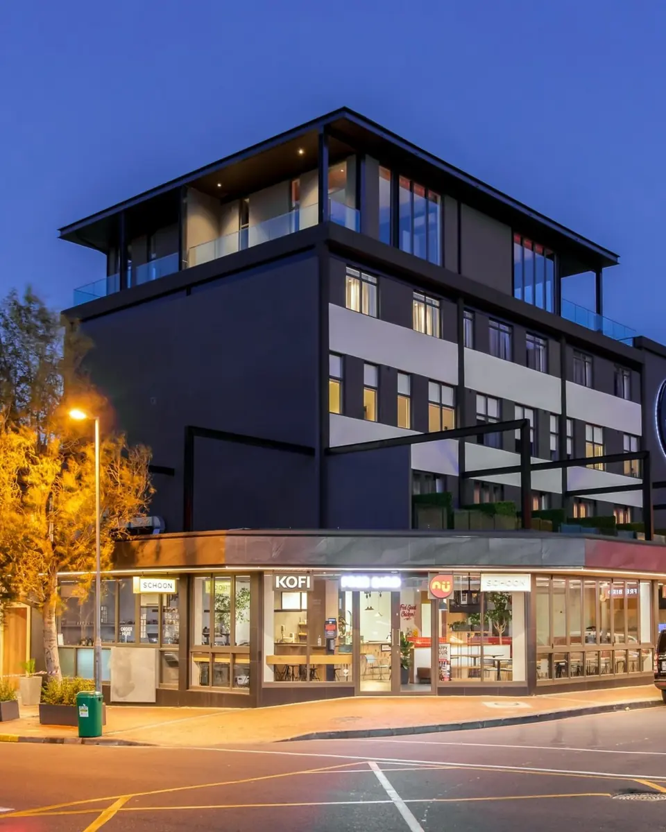 The Kloof Street Hotel at dusk, with ground-floor restaurants
