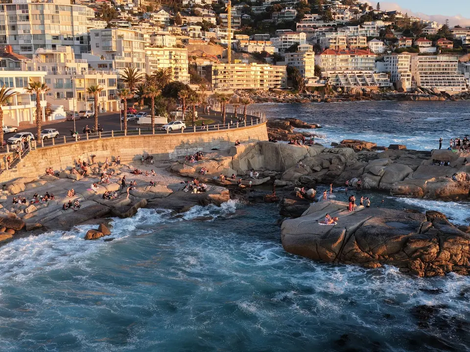 Bantry Bay and Sea Point, Cape Town, from the air at golden hour